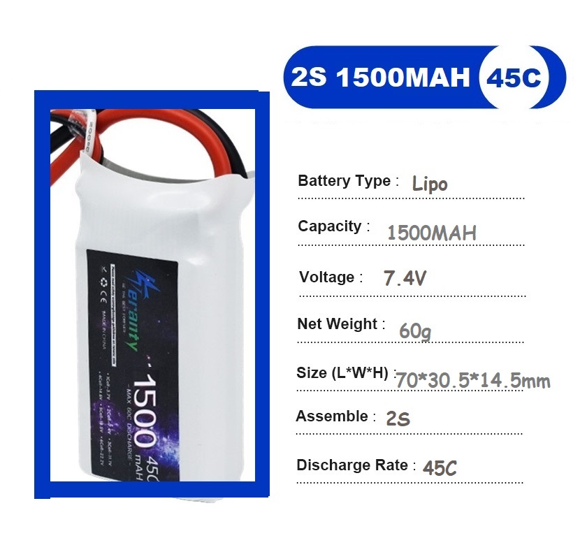 2PCS 7.4V Lipo 2S Battery 1500 – обзор и цена Drone Racing Battery