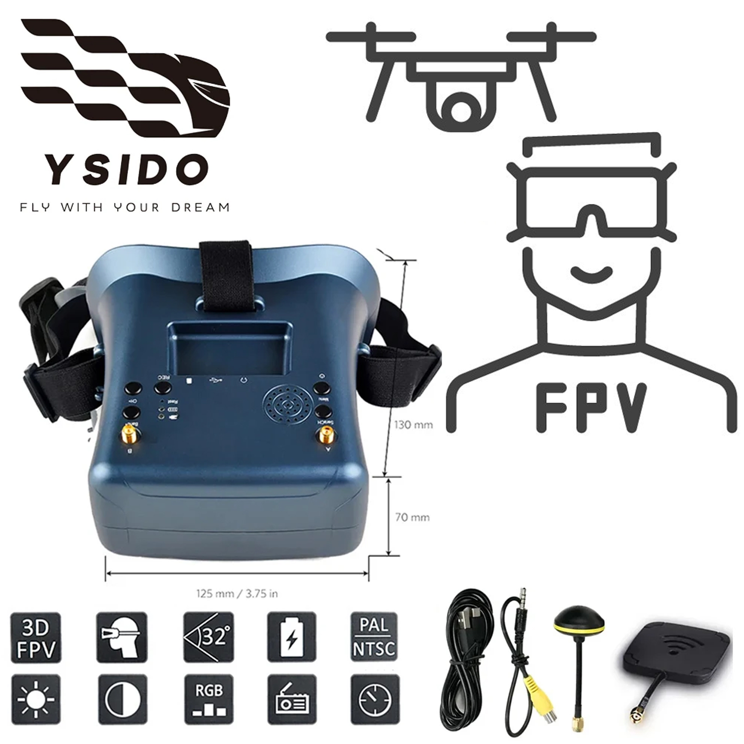 FPV Goggles 008D 5.8G 40CH 4.3 – обзор и цена Drone Racing Goggles
