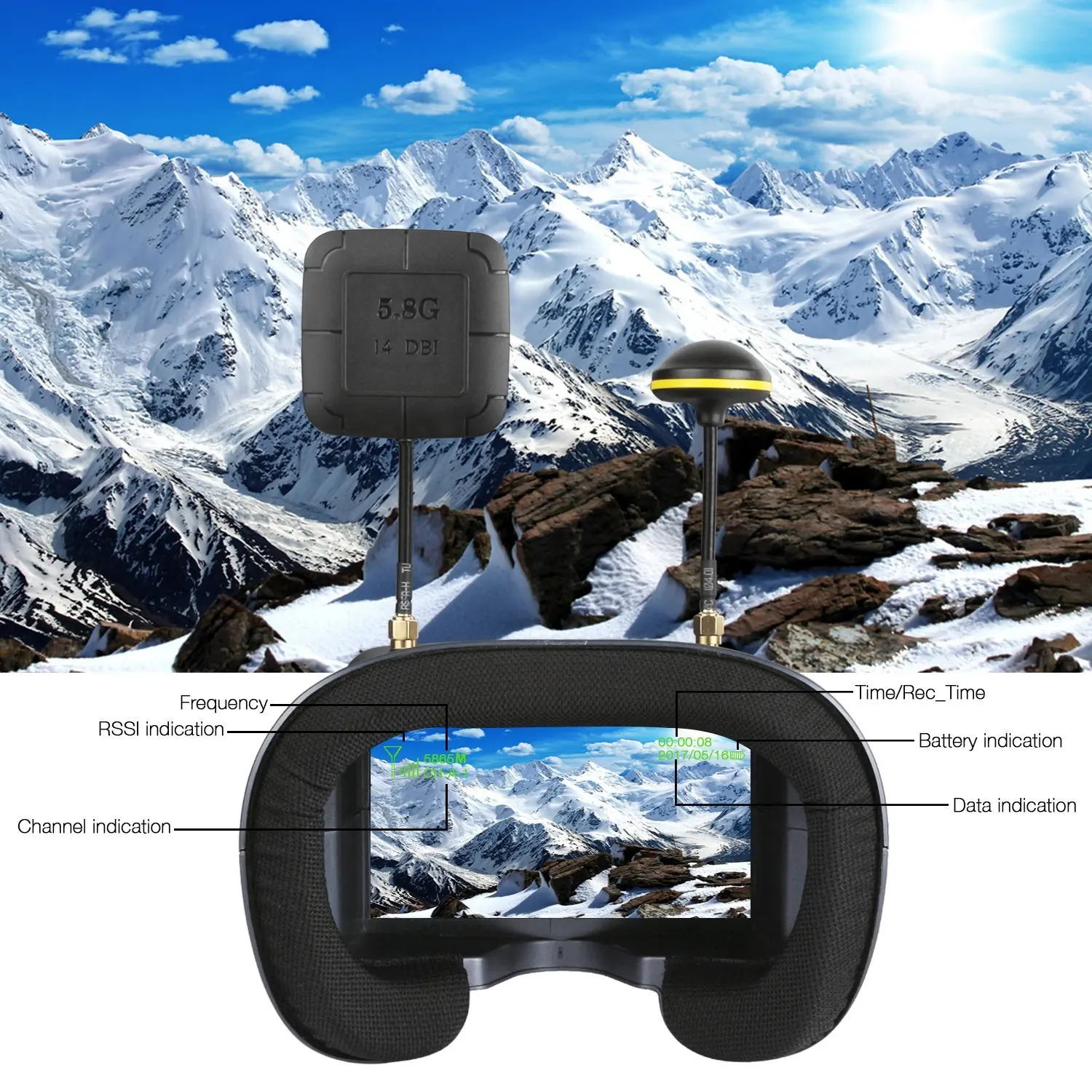 FPV Goggles 008D 5.8G 40CH 4.3 – обзор и цена Drone Racing Goggles